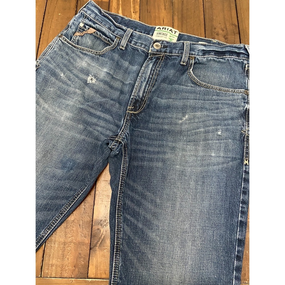 Ariat M1 Remy Vintage Straight Leg Jeans Mens 38x32 Bradford Wash Distressed - Picture 2 of 15